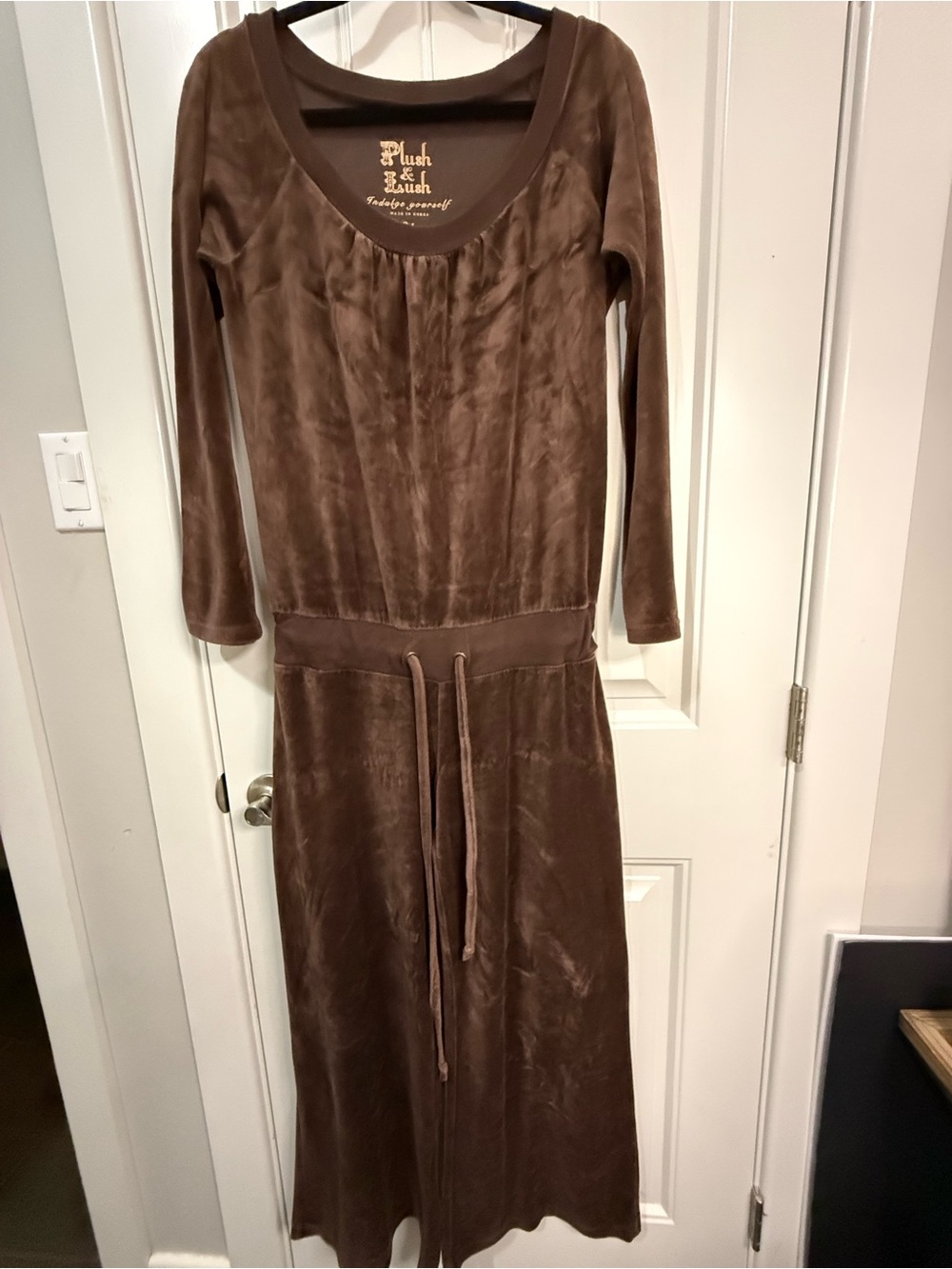 Y2K Victoria’s Secret Plush & Lush Brown Velour Long Sleeve wide Leg Jumpsuit L